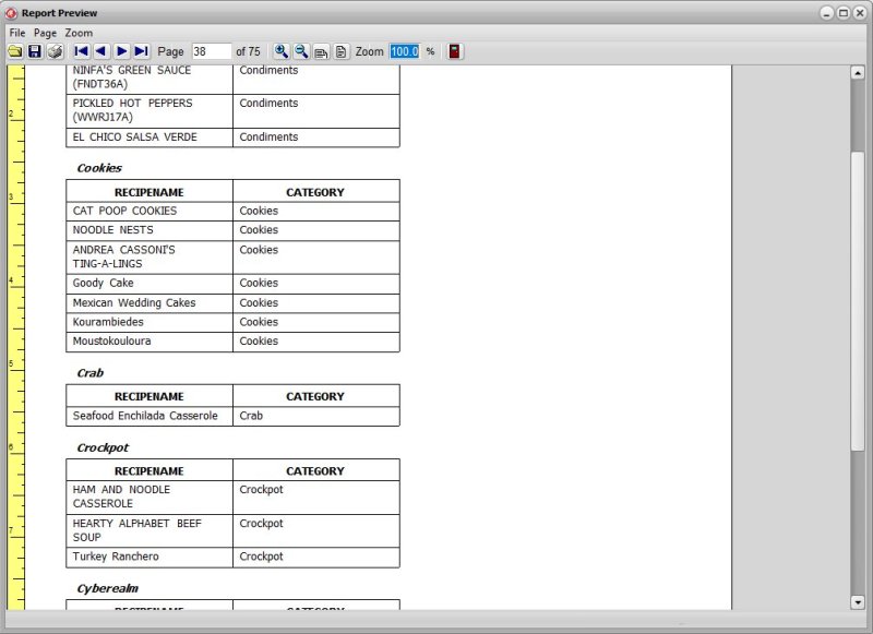 Recipe Cataloging Software for Windows PCs reports